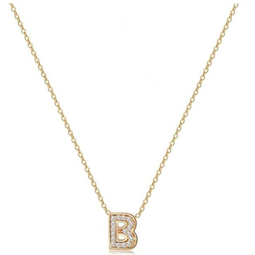 14k Gold CZ "B" Initial Necklace